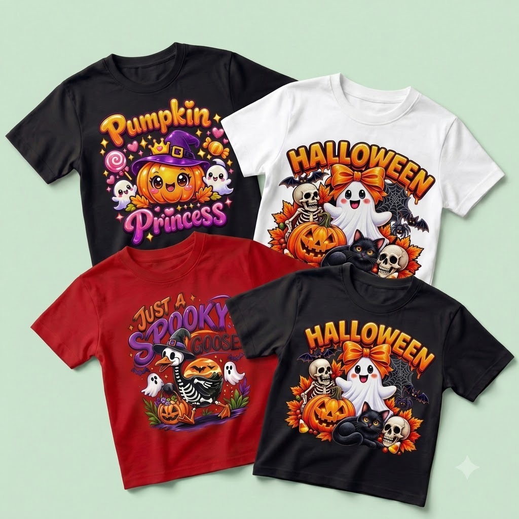 Áo Phông Thun Cộc Tay Cho Bé In Họa Tiết Halloween Vải Cotton Thoáng Mát Cho Bé Trai/Gái 1 - 7 Tuổi