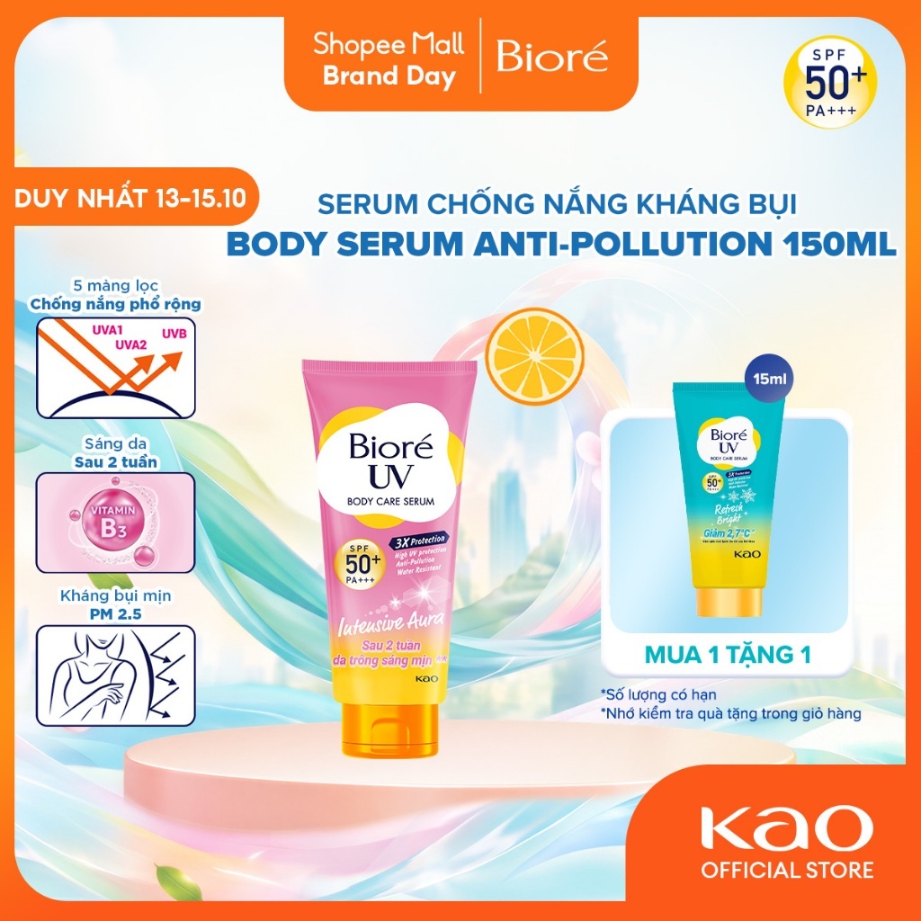 Biore UV Serum Chống Nắng Dưỡng Thể Kháng Bụi - Sáng Da Mịn Màng SPF50+/PA+++ 150ml