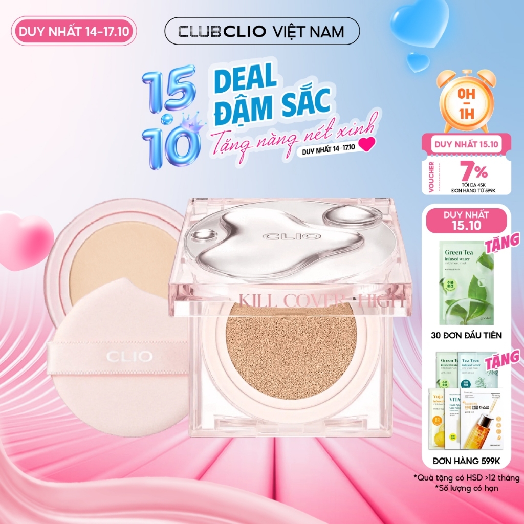[Săn Deal] Phấn Nước Clio Hiệu Ứng Căng Bóng Kill Cover High Glow Cushion (14Gx2) (Tặng kèm lõi)