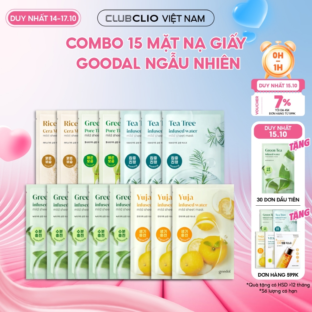 [Săn Deal][10 miếng/15 miếng/20 miếng] Combo Mặt Nạ Goodal Dưỡng Da Đều Màu Infused Water Mild Sheet Mask 20g