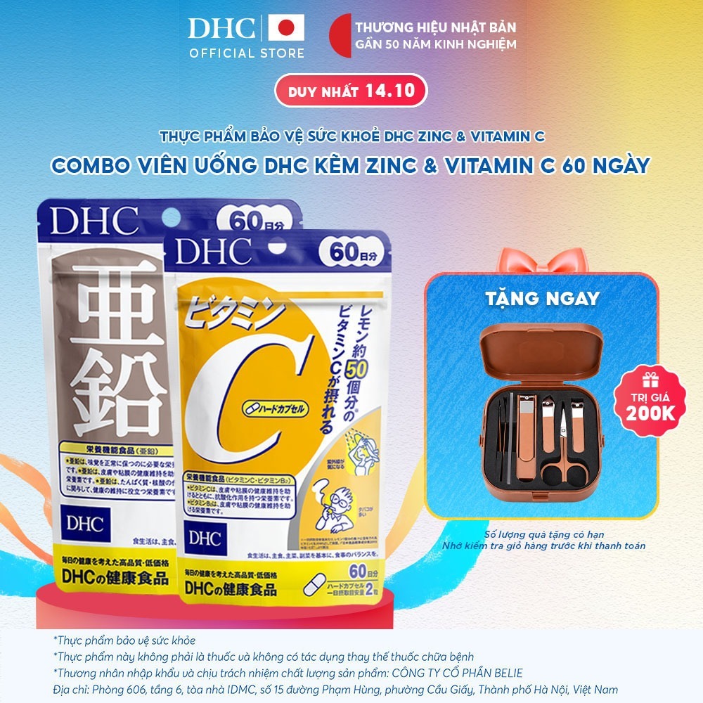 Combo Viên uống DHC Vitamin C & Kẽm (60 ngày) - Thực phẩm bảo vệ sức khoẻ DHC Vitamin C & Zinc
