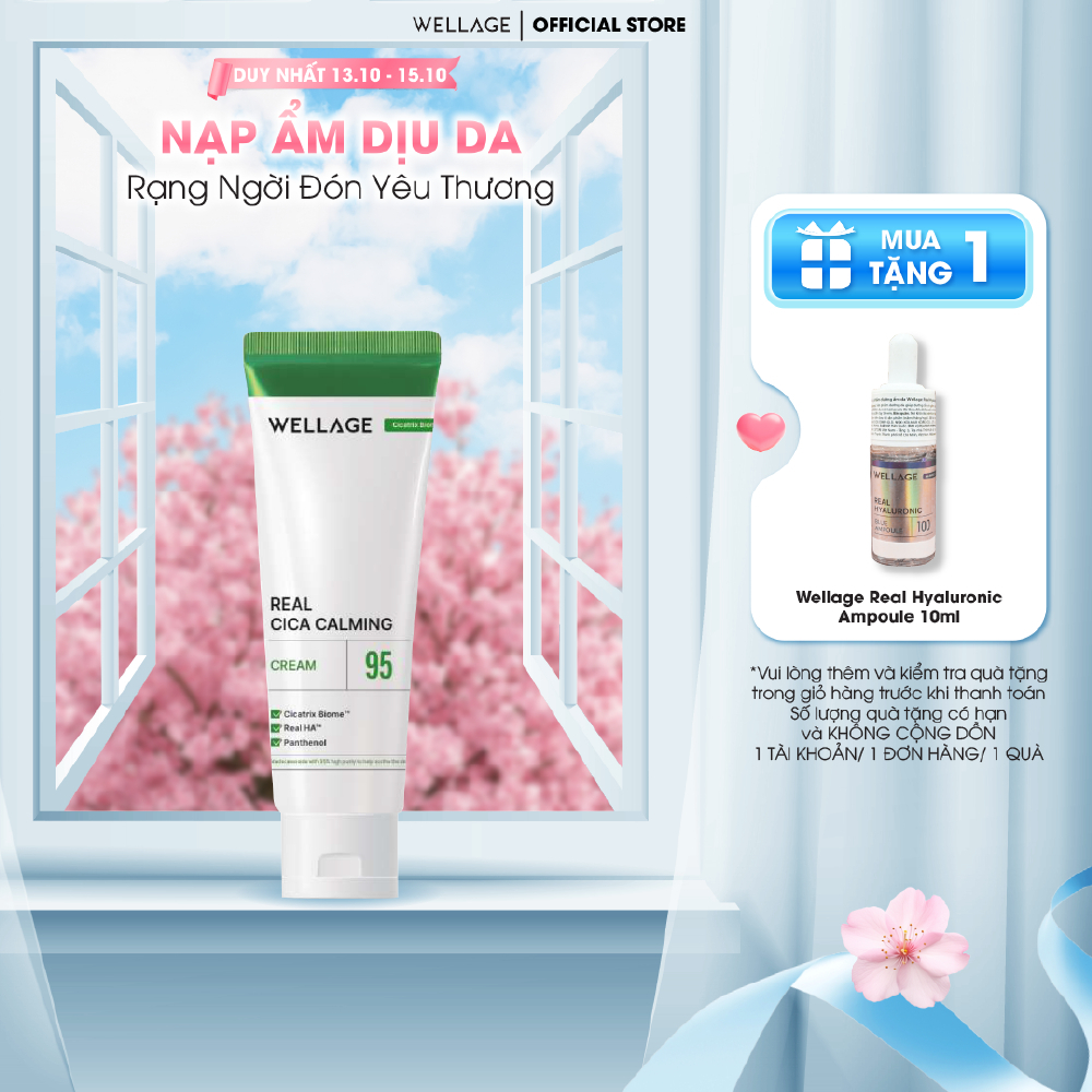 Kem dưỡng Wellage Real Cica Calming 95 Cream – Làm dịu da 95% Madecassoside, phục hồi & khoá ẩm 80ml