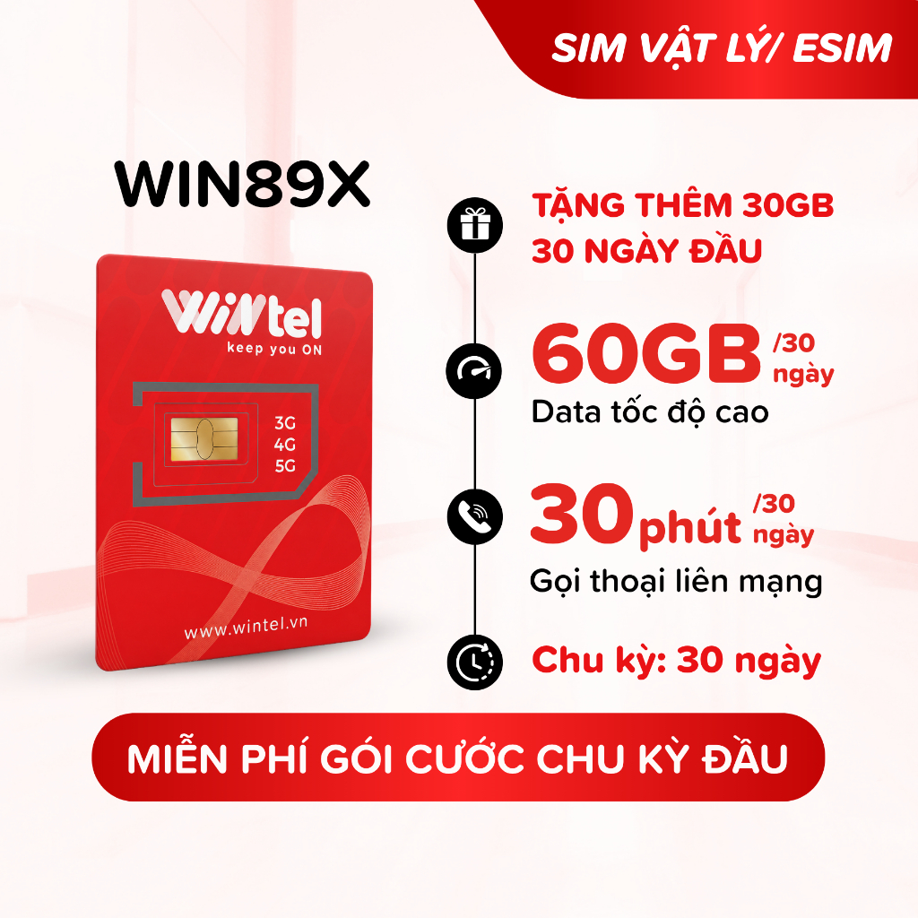 SIM 4G Wintel WIN89X - SIM Data Tốc Độ Cao Cho Shipper, Xe Ôm Công Nghệ - Miễn Phí Gói Cước Tháng Đầu
