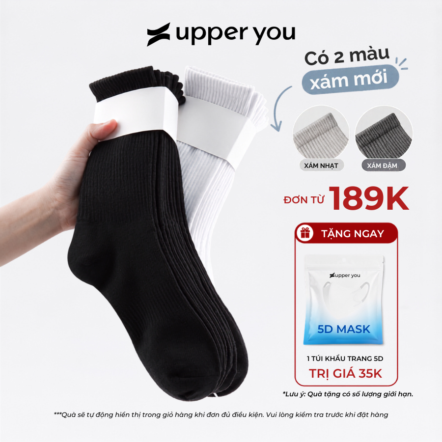 [Combo 10] Tất Vớ Nam Nữ Cổ Cao Trơn UPPERYOU Êm Ái Dày Dặn Thoáng Khí - VSF4001/VSF3001