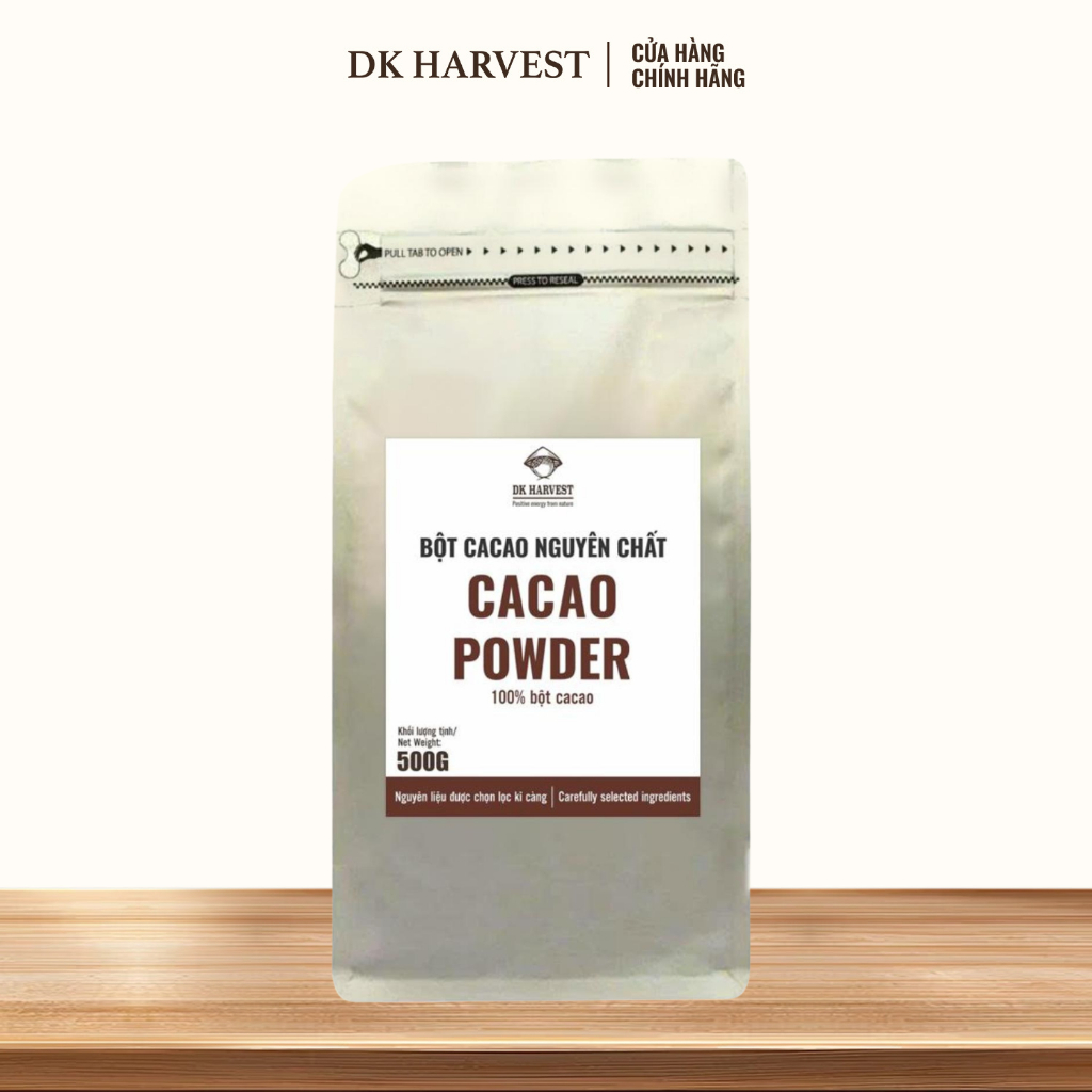 Bột cacao nguyên chất DK HARVEST, Túi 100g/200g/500g, cacao bột vị đậm đà, kết cấu mịn màng, hàm lượng bơ cacao 11-13%