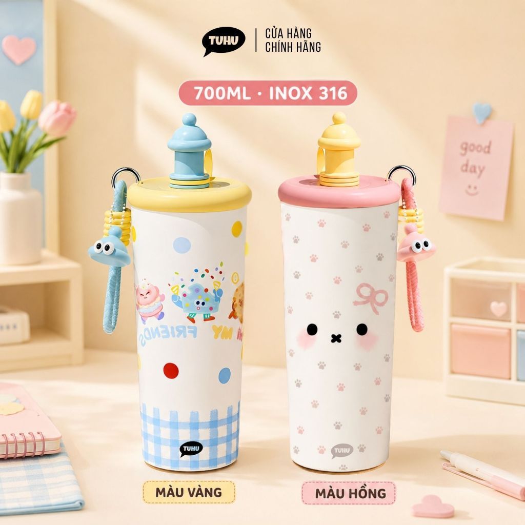 Ly giữ nhiệt BUBU 700ml có ống hút, bình giữ nhiệt inox 316 cao cấp thép không gỉ sét - TUHUHOUSE