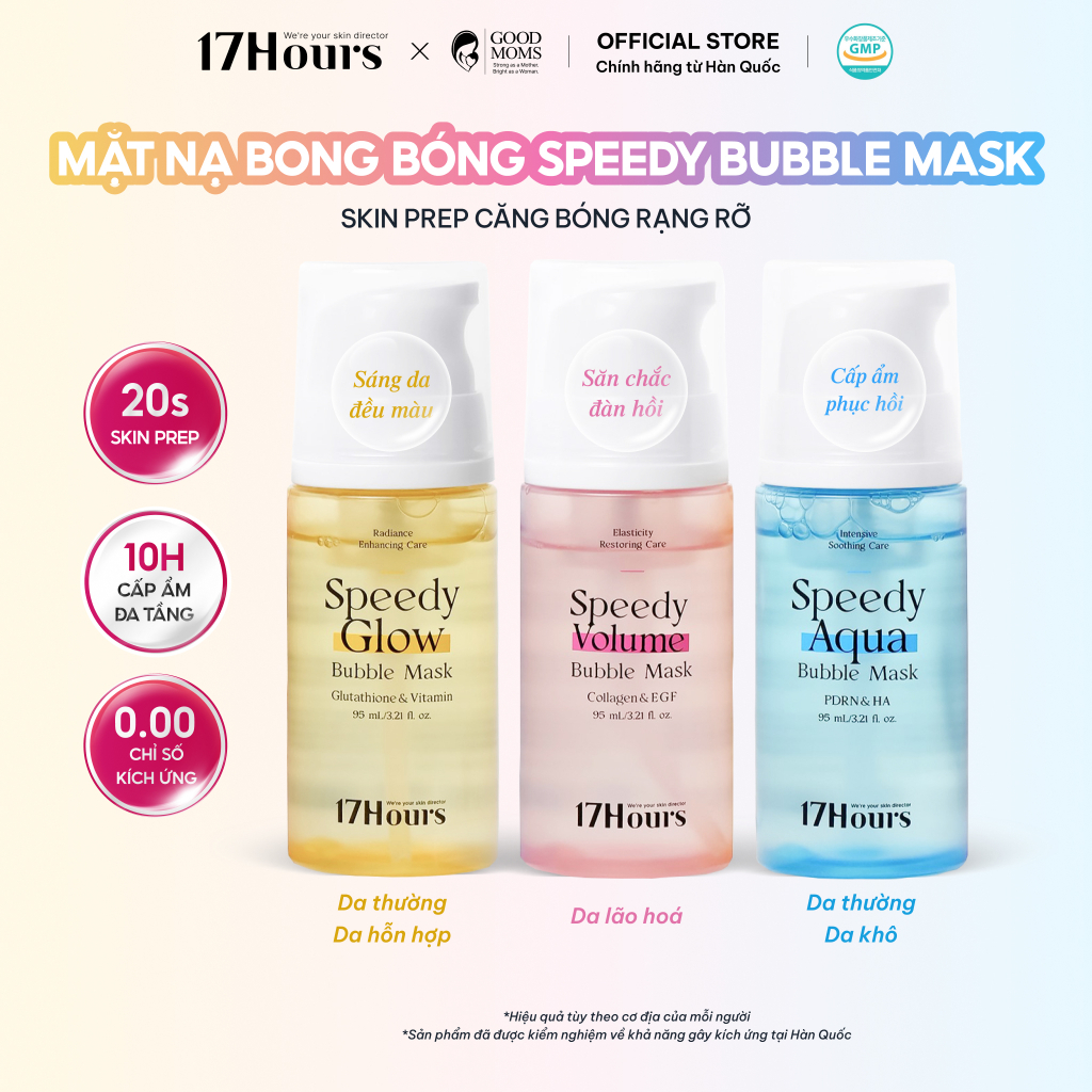 Mặt nạ bong bóng 17Hours Speedy Bubble Mask 95ml, mặt nạ sủi bọt, chăm da 20s,cấp ẩm & làm dịu, dưỡng sáng, tăng đàn hồi