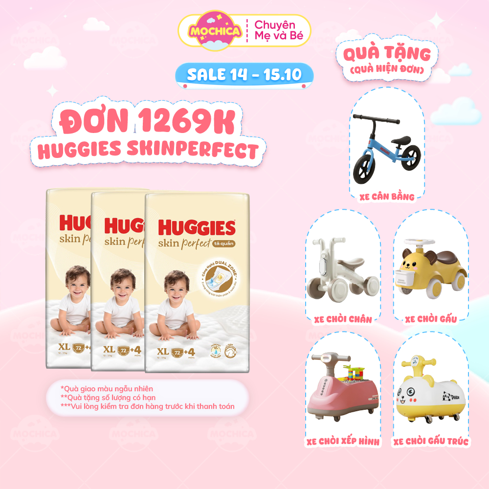 Tã Bỉm Dán / Quần Huggies Skin Perfect 2 vùng thấm hút, mỏng thoáng giảm nhiệt PH 5.5 _Mochica