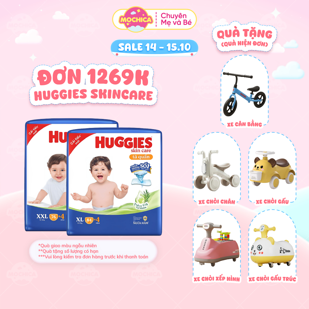 [Siêu nhiều miếng] Bỉm/Tã quần Huggies Tràm Trà Tự Nhiên SKINCARE thấm hút nhanh size Jumbo Mochica