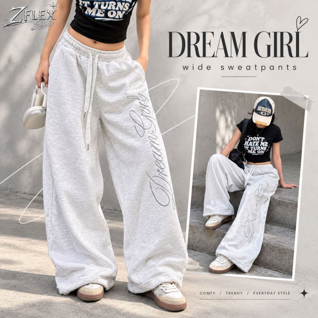 Quần Nỉ Form Rộng UNISEX Thêu DREAM GIRL ZFLEX QZG35
