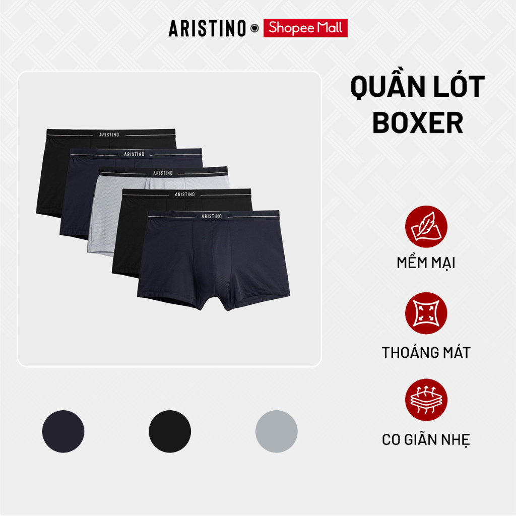 [Combo 5] Quần Lót Nam Boxer Aristino Chất Vải Mềm Mịn, Thoáng Khí, Thoải Mái ABX003EXP05