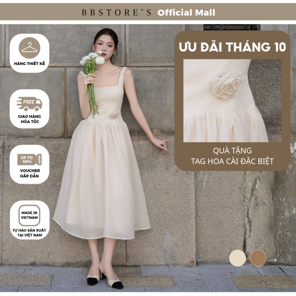 BBSTORE'S Đầm Dạo Phố Váy Xòe Dài 2 Dây Chất Voan Tơ Xước Tiểu Thư Sang Chảnh - DAA41A