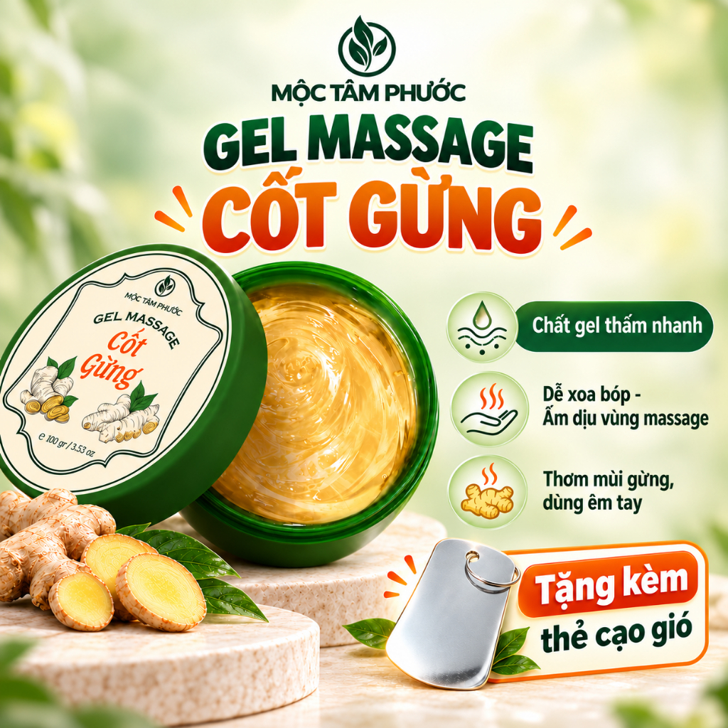 Gel Mát-Xa Cốt Gừng Mộc Tâm Phước 100ml – Hỗ Trợ Thư Giãn, Giảm Nhức Mỏi & Làm Ấm Cơ [Tặng Thẻ Cạo Gió]