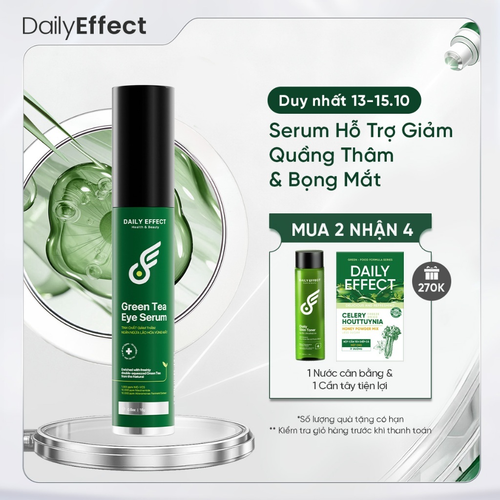 Serum Giảm Quầng Thâm Mắt & Bọng Mắt DAILY EFFECT Green Tea Eye Serum (15g)