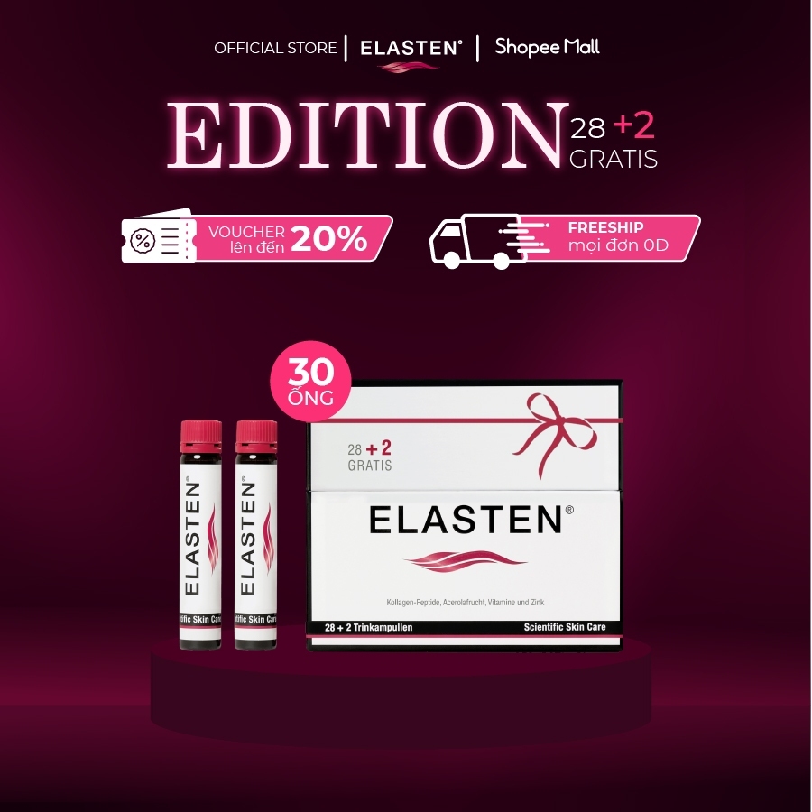 [ĐỘC QUYỀN LIVESTREAM] Hộp 30 ống Collagen Elasten Giúp Da Căng Mịn, Chống Lão Hóa, Tóc Chắc Khỏe 1 ống x25ml