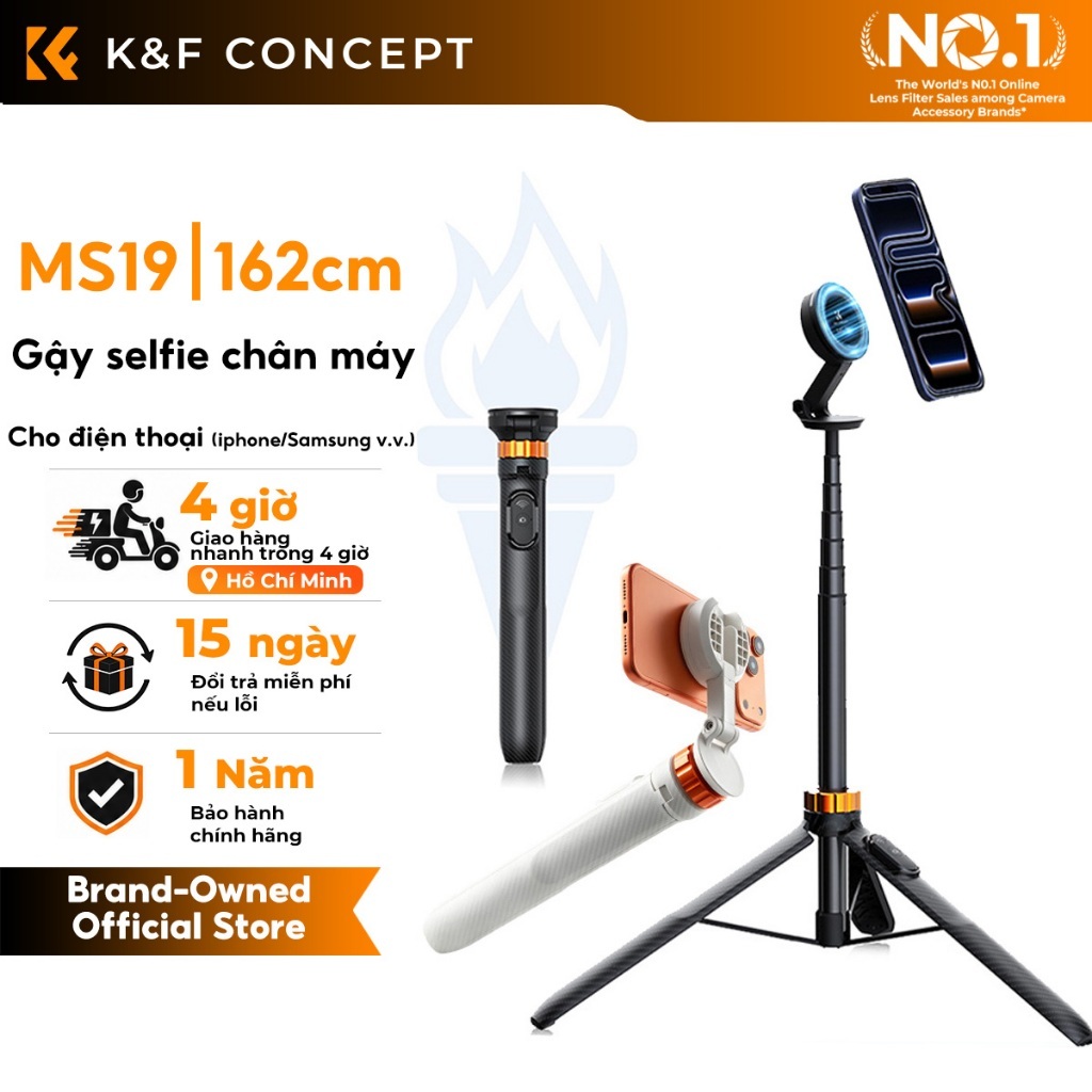 K&F CONCEPT MS19 162cm Gậy selfie từ tính chân máy 2in1 cho điện thoại Nhẹ gọn cho iphone 18
