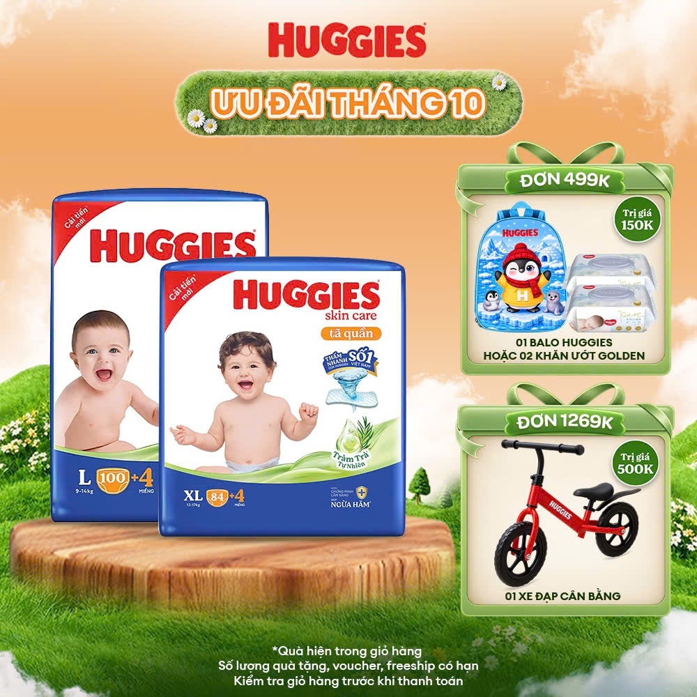 [Mega Jumbo] Tã quần Huggies Skin Care Tràm Trà Tự Nhiên bỉm QUẦN