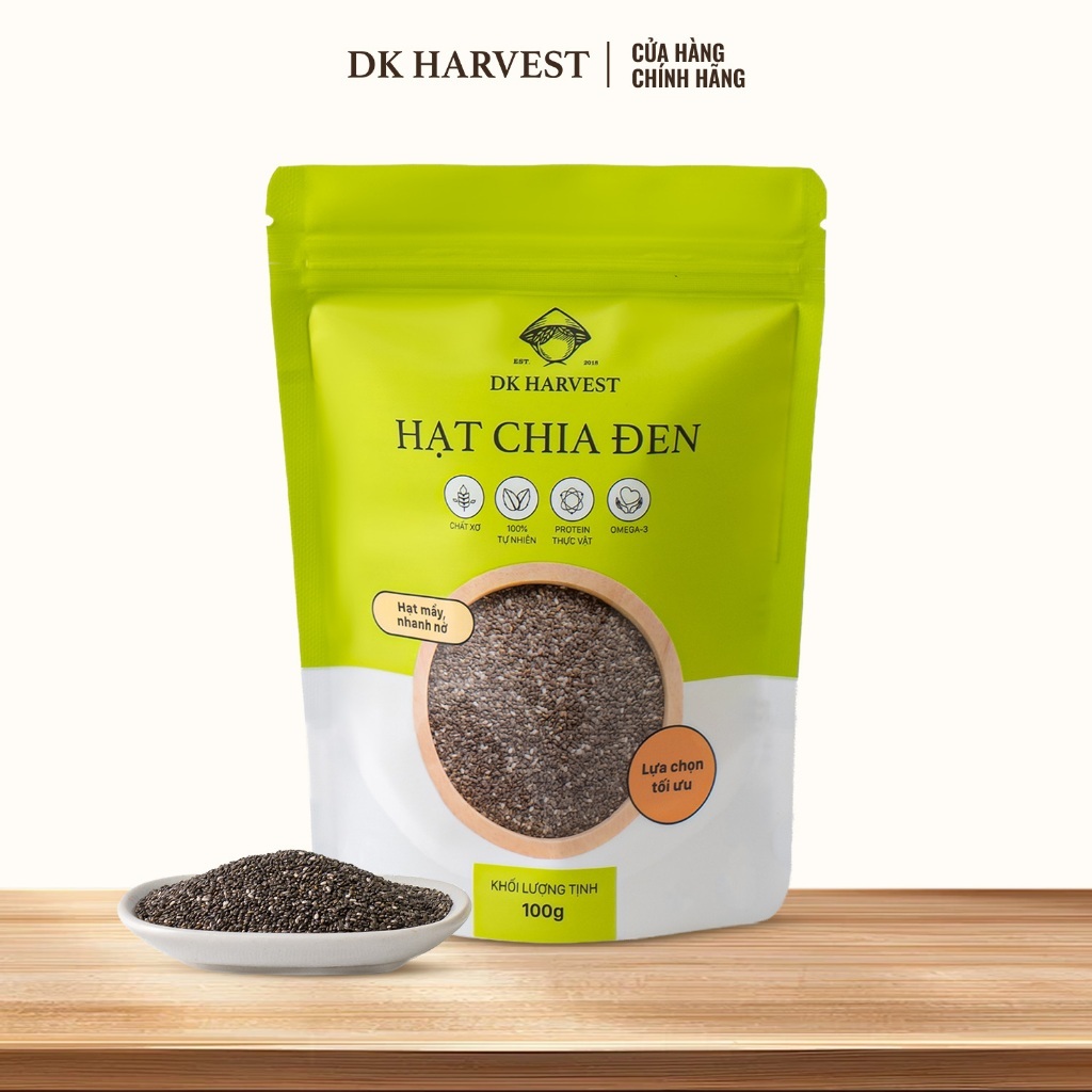 Hạt chia chính hãng 100% DK HARVEST, Túi 100g/200g/500g, hạt chia đen độ tinh khiết cao, chia seeds for your health