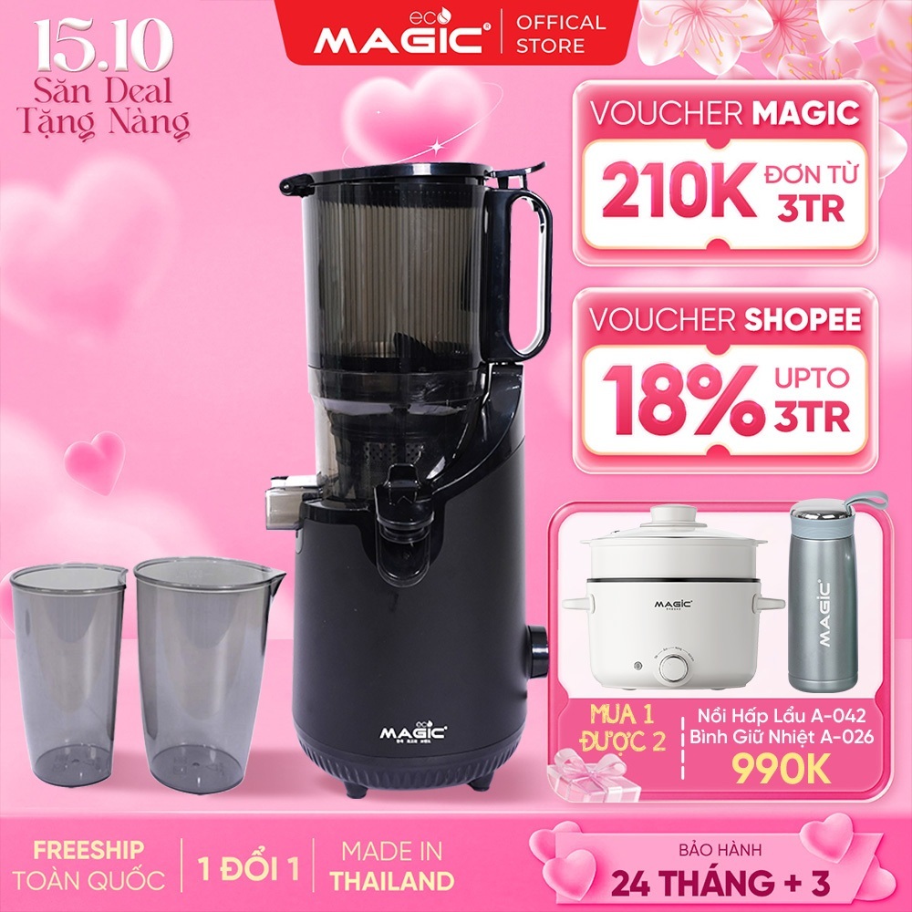 Máy Ép Chậm Magic Eco AC-144, Miệng Rộng 135mm, Công Nghệ Cold Press, Lưới Lọc 3 Tầng, Công Suất 250W
