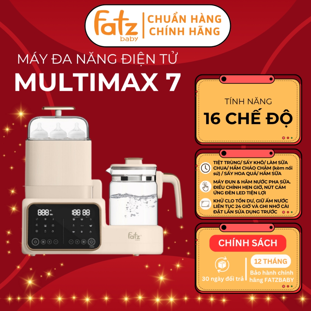 Máy tiệt trùng đa năng FATZ BABY Multimax 7 FB9302TN, hâm sữa, hầm cháo chậm, đun, hâm nước pha sữa