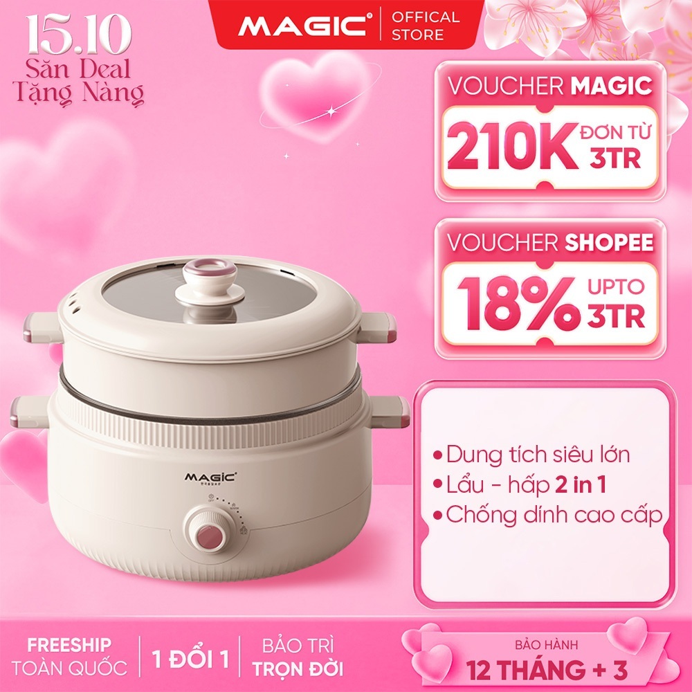 Nồi lẩu hấp đa năng Magic A-091, dung tích 4L, công suất 2000W, bảo hành chính hãng 12 tháng