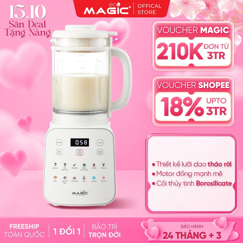 Máy Làm Sữa Hạt 12 Chức Năng 1.5L Magic Eco AC-143, Tự Động Vệ Sinh, Công Suất 1200W