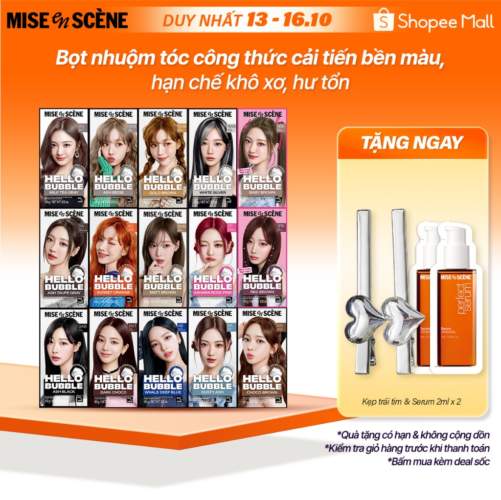 (Phiên bản mới) Nhuộm tóc mise en scène Hello Bubble 100g công thức cải tiến, dạng bọt bền lâu tan, tông màu xu hướng