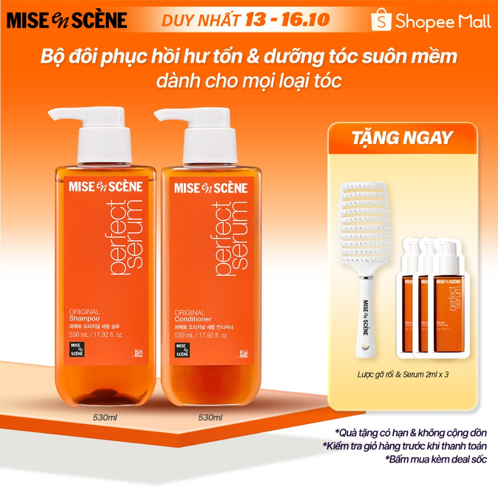 Bộ đôi Gội - Xả mise en scène Perfect Serum Original 530ml phục hồi hư tổn, giúp tóc suôn mềm, bồng bềnh