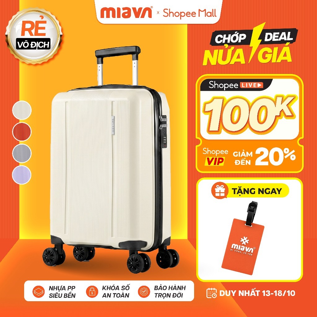 [🌟GIÁ TỐT] Vali Kéo MIAvn Larita ORIX Size 20/24 Inch - Nhựa PP Siêu Bền, Hạn Chế Bể Vỡ, Khoá Số, Bánh Xe Đôi