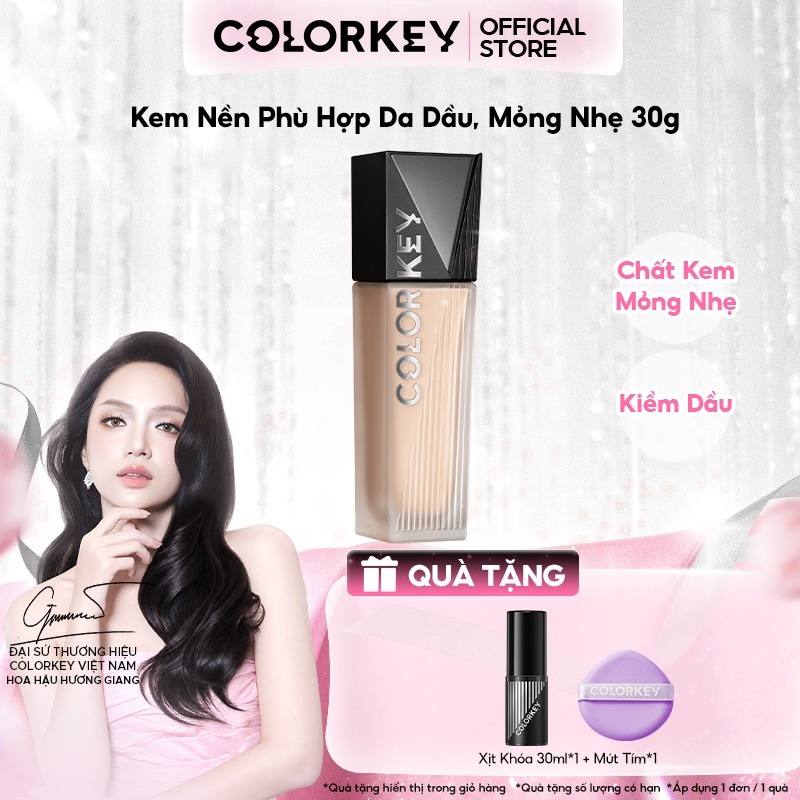 Kem Nền Colorkey Cho Da Dầu 30g - Mỏng Nhẹ Tự Nhiên, Kiềm Dầu, Không Mốc Nền, Lâu Trôi