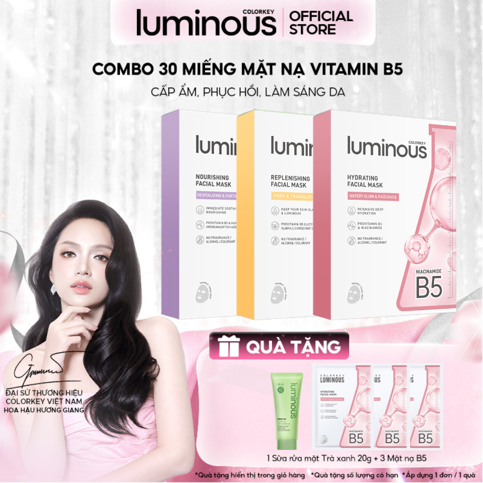 COMBO 3 Hộp Mặt Nạ Colorkey Luminous |Tinh Chất Vitamin B5 Cấp Ẩm Sâu Cho Da Căng Bóng| Phù Hợp Da Nhạy Cảm| 25ml x 30