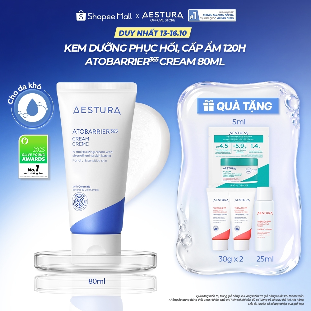 Kem dưỡng ẩm phục hồi và chăm sóc hàng rào bảo vệ da AESTURA ATOBARRIER365 Cream 80ml
