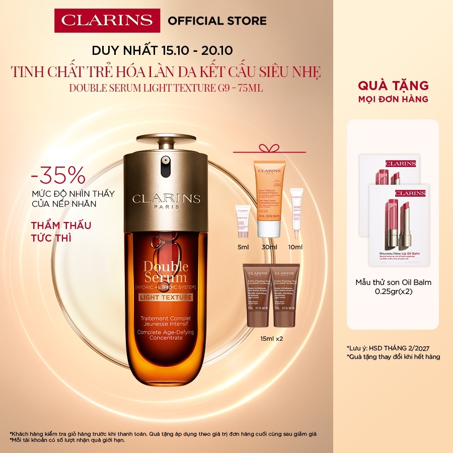 [Light Texture] Tinh Chất Trẻ Hóa Làn Da Clarins Double Serum [Hydric + Lipidic System] 75ml