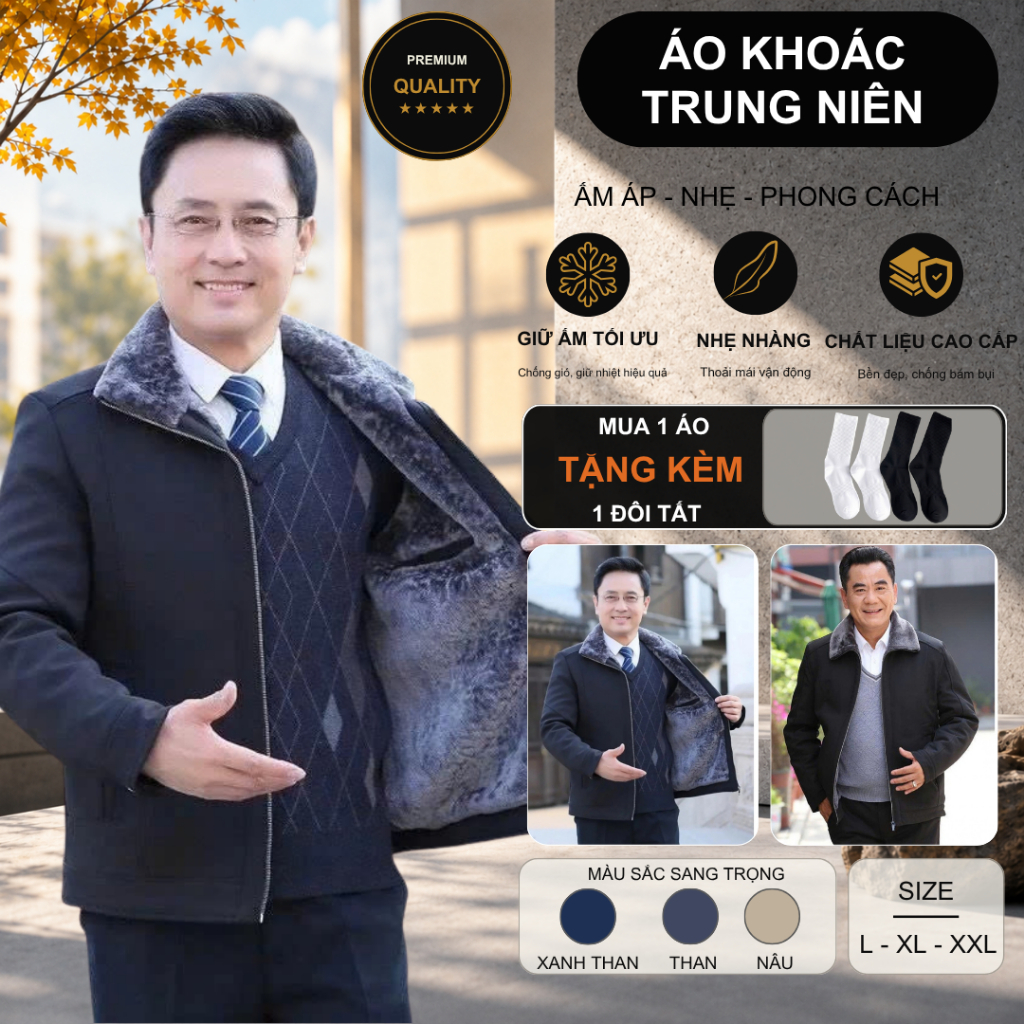 [HOẢ TỐC ] Áo Khoác Nam Trung Niên Lovella Lót Lông Nhung Xịn Hàng Quảng Châu, Áo Ấm Trung Niên Tặng Bố Tặng Ông Cao Cấp