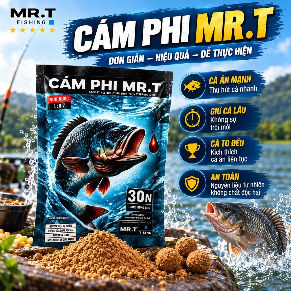 Cám Phi Mr.T - mồi câu cá rô phi tự nhiên- dịch vụ - mồi câu cá hiệu quả - mùi tanh thơm nhẹ - cám phi mrt