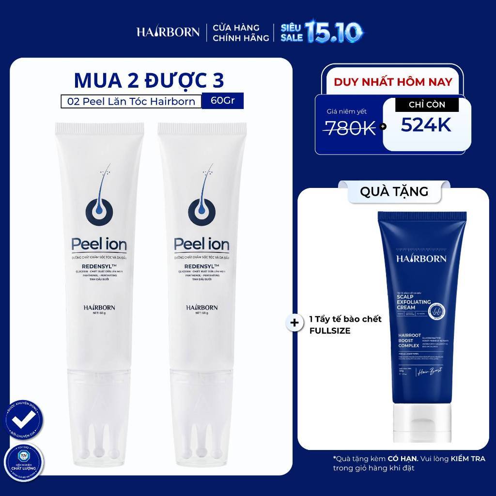 Combo 2 Lăn Mọc Tóc Hairborn Tuýp 60ml, Thương Hiệu: Mocha, Tinh Chất Mọc tóc