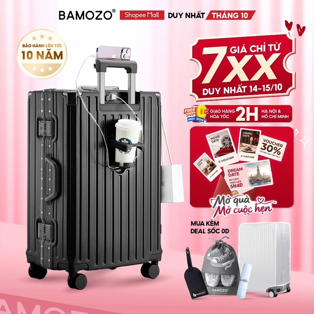Vali Khung Nhôm B Bamozo 9066 Size 28 cao cấp siêu bền Bảo Hành 5 Năm - Lỗi 1 Đổi 1 Trong 30 Ngày_9066