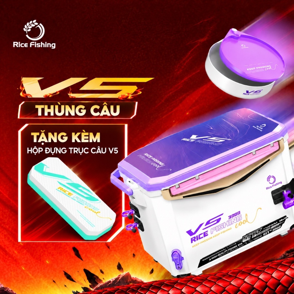 Thùng câu đài V5 Rice Fishing chân địa hình dung tích 30L phiên bản mới KK-62