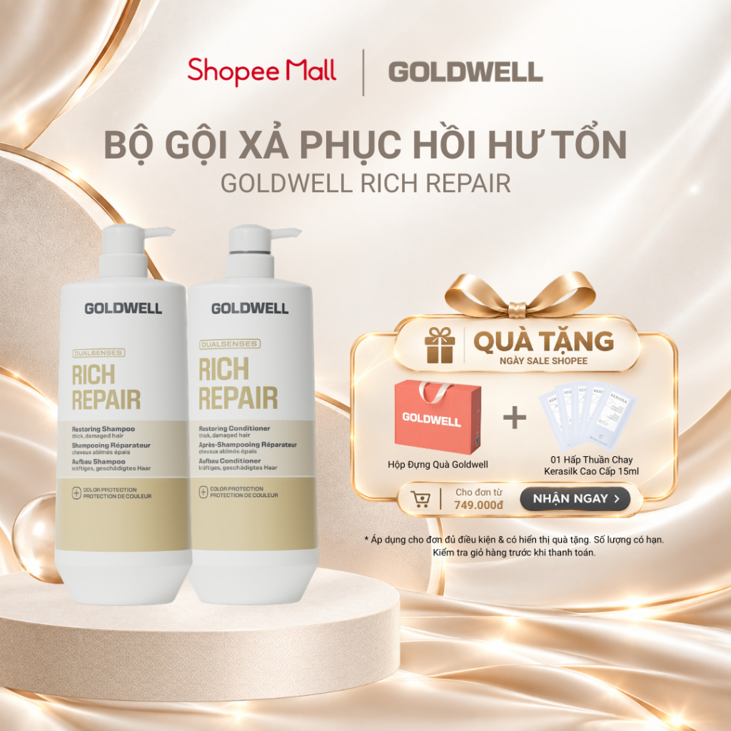 Bộ Gội Xả Phục Hồi Tóc Hư Tổn Goldwell Rich Repair – Giảm Khô Xơ, Chẻ Ngọn, Phục Hồi Lên Đến 98%
