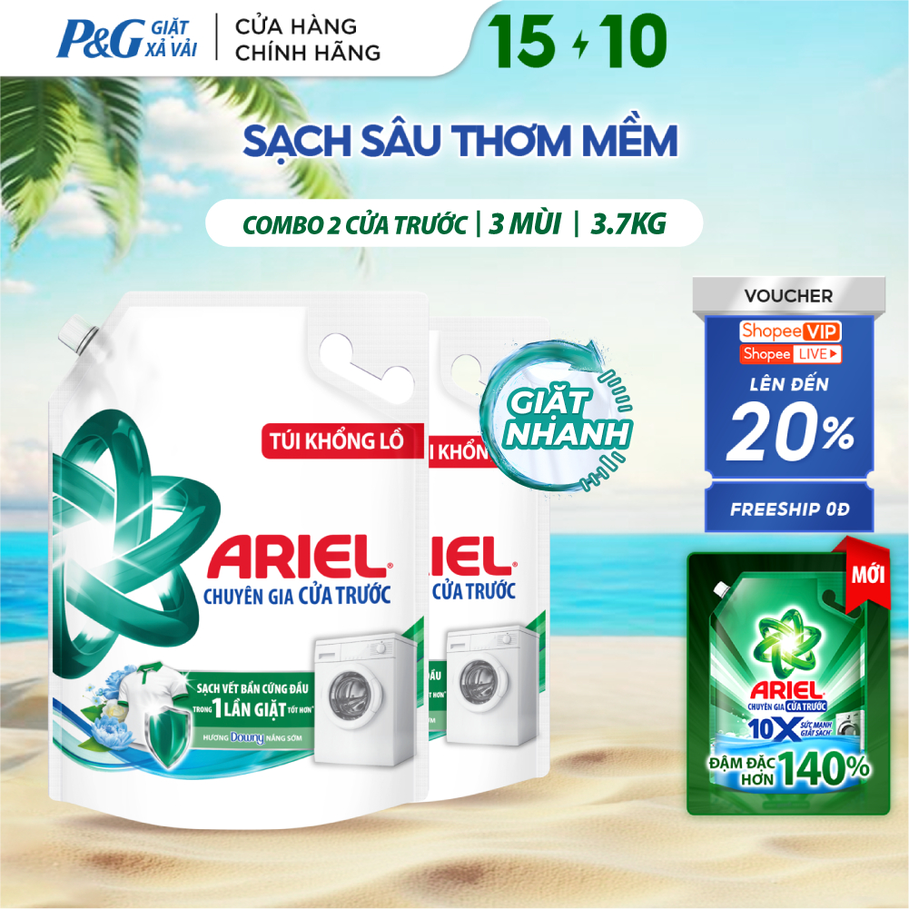 Combo 2 Nước Giặt ARIEL Chuyên Gia Cửa Trước Ngăn Lem Màu Hương Downy Nắng Sớm/ Sen & Nhà/ Oải Hương Túi 3.7KG/3.9KGx2