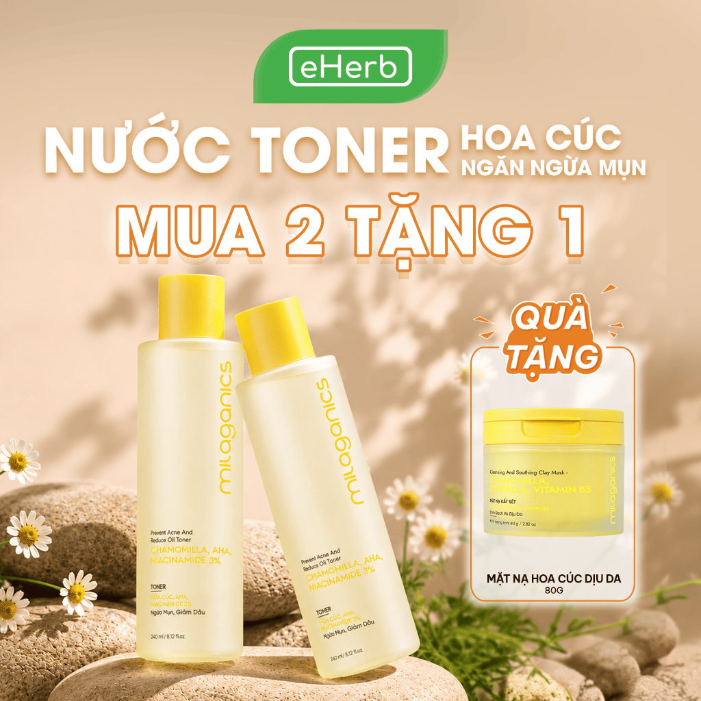[MUA 2 TẶNG 1] Toner Hoa Cúc, AHA, Niacinamide 3% MILAGANICS 240ml Giúp Ngừa Mụn, Giảm Dầu Thừa