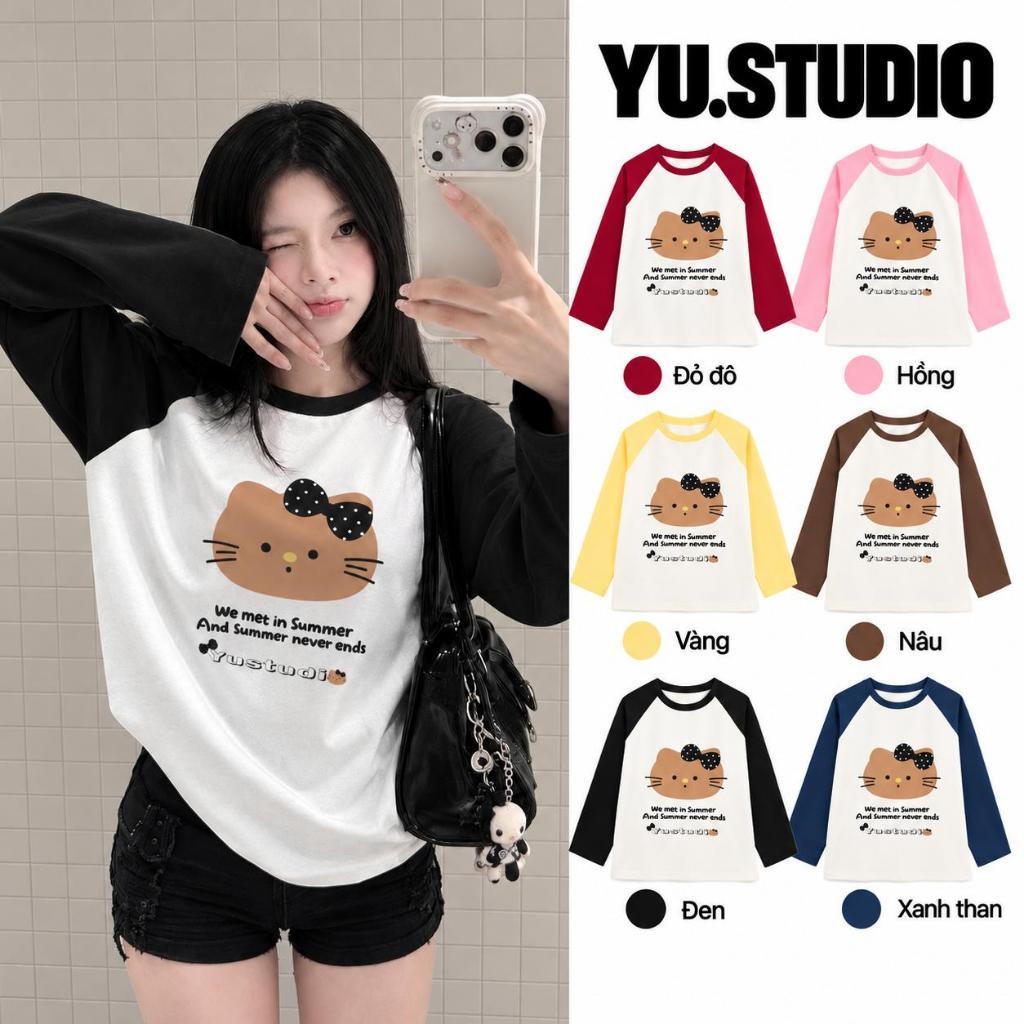 Áo thun tay dài, áo raglan tay dài cá tính vải cotton thoáng mát họa tiết hoạt hình trẻ trung năng động mẫu Mèo kit ty