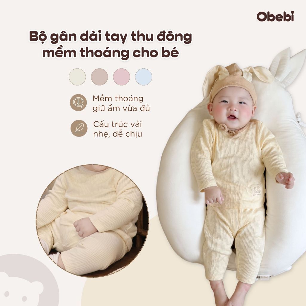Bộ Dài Tay Vải Gân Sọc Mềm Mại Thu Đông Obebi Cho Bé Trai Và Bé Gái 6-22KG BMN264