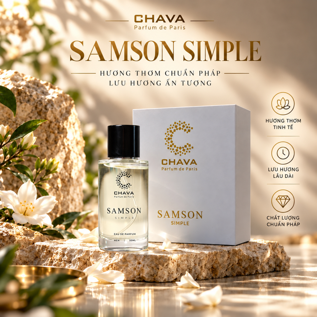 Nước Hoa Nam SIMPLE SAMSON CHAVA, Phong Cách Lăn+Xịt, Hương Gỗ Nồng Ấm, Sang Trọng & Nam Tính
