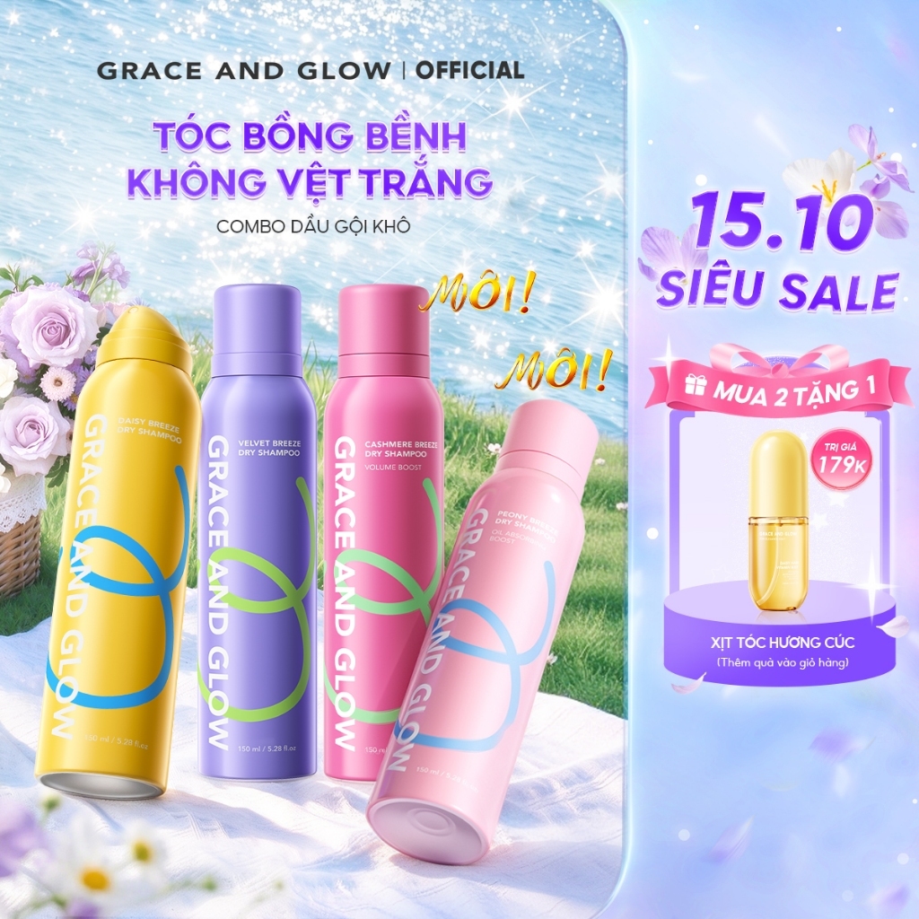 [MÙI HƯƠNG MỚI] Dầu gội khô phồng tóc Grace and Glow 10s kiềm dầu lâu bết giúp giải cứu tóc bết lưu 150ml