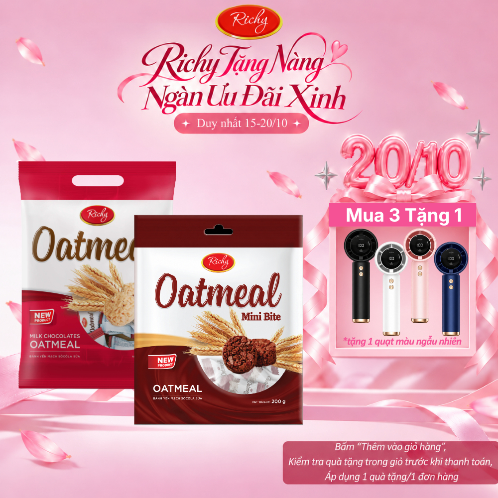 [HỎA TỐC HN] [MUA 3 TẶNG 1 QUẠT]Combo 2 Bánh Yến Mạch Richy 3 vị (Sữa, Phô Mai & Socola)