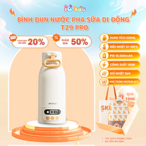 Bình Đun Nước Pha Sữa Di Động SKULD T29 Pro – 500ml, 120W, Điều Nhiệt 37–100°C, Chế Độ Pasteur, Pin 18000mAh