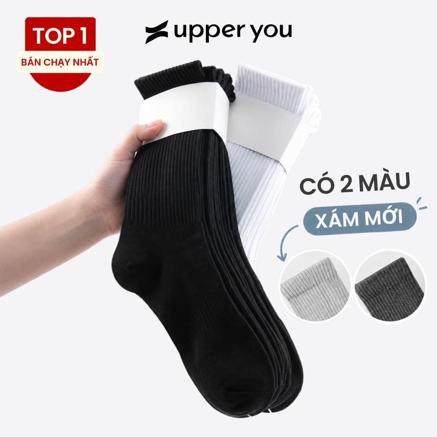 [SHOPEE VIP] [Combo 10] Tất Vớ Nam Nữ Cổ Cao Trơn UPPERYOU Êm Ái Dày Dặn Thoáng Khí - VSF4001/VSF3001