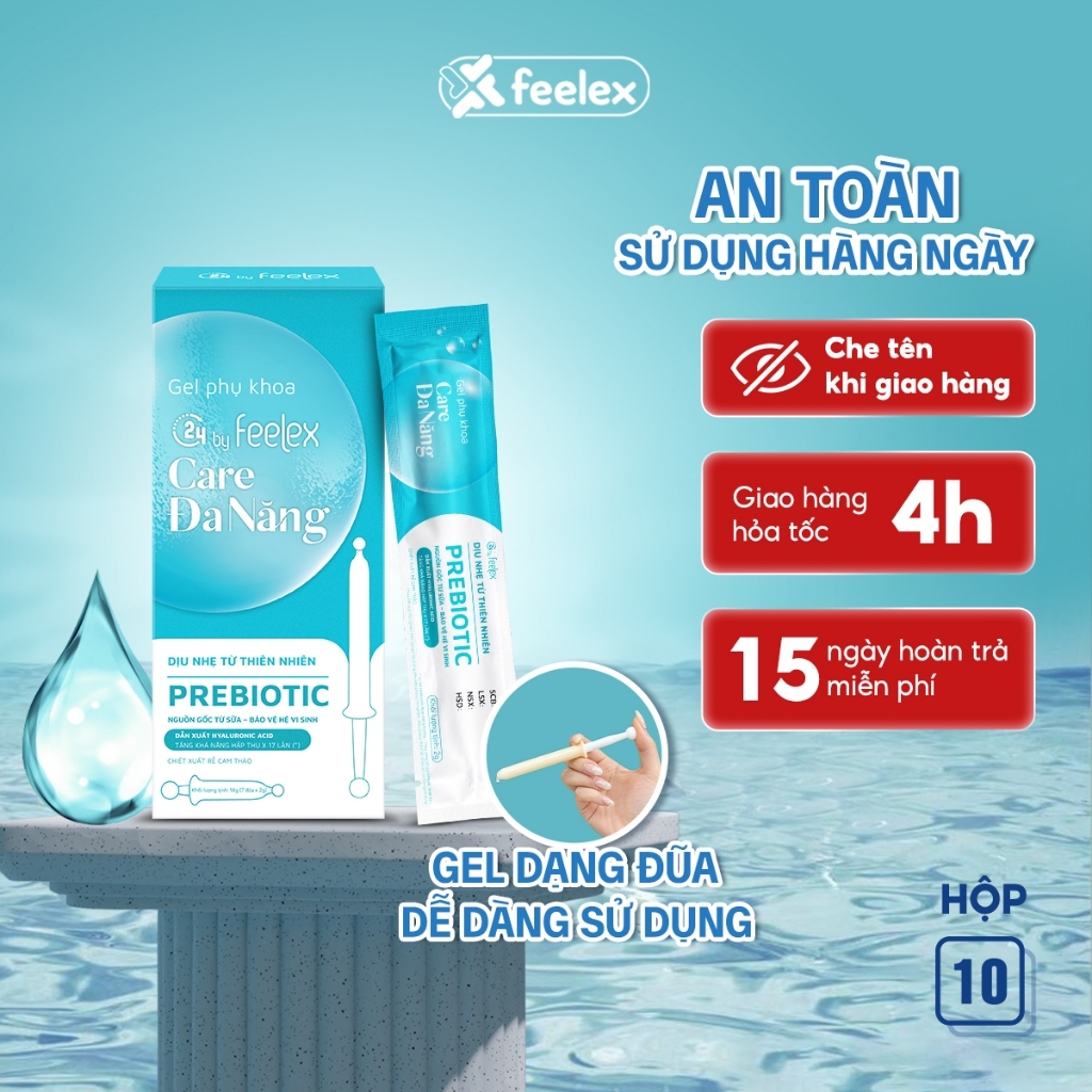 Gel phụ khoa Inner C24 Feelex Care Đa Năng dạng đũa hộp 7 chiếc hỗ trợ cấp ẩm cân bằng pH làm sạch vùng kín