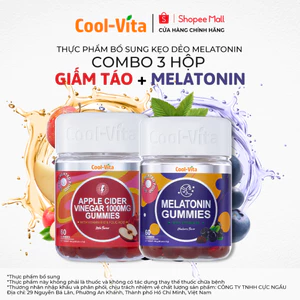 Combo Kẹo Dẻo Giấm Táo & Kẹo Dẻo Melatonin Coolvita Hỗ Trợ Tiêu Hóa - Cải Thiện Giấc Ngủ - 2 Hộp (60 viên x 3g)/hộp